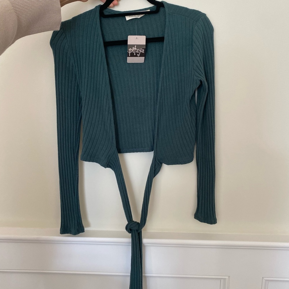 Blue sweater tie top
